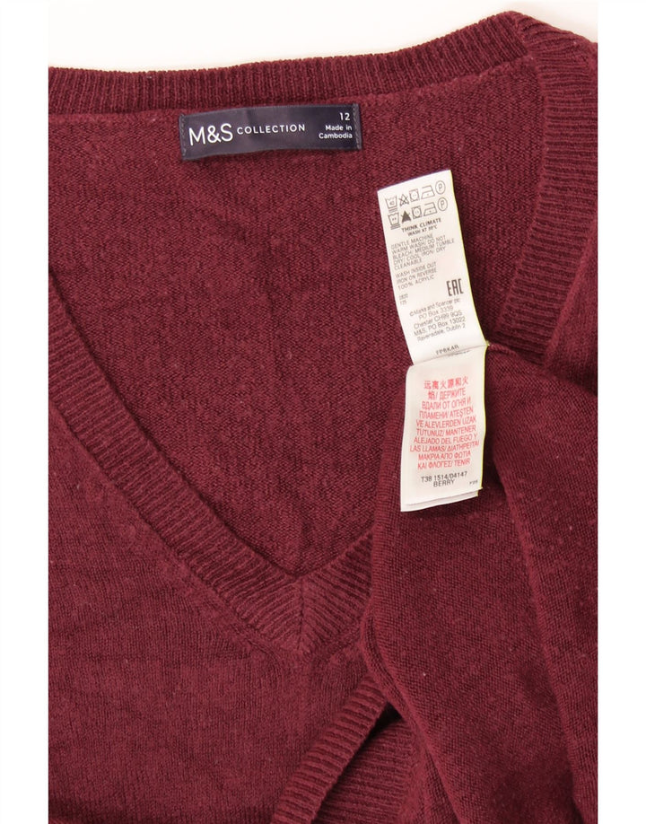 Suéter feminino Marks & SPENCER com decote em V Reino Unido 12 Médio Borgonha