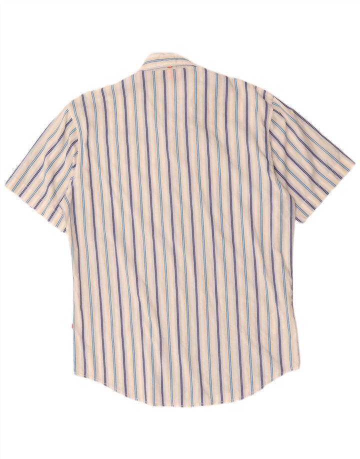 Camisa masculina de manga curta Hugo Boss, algodão listrado multicolorido médio