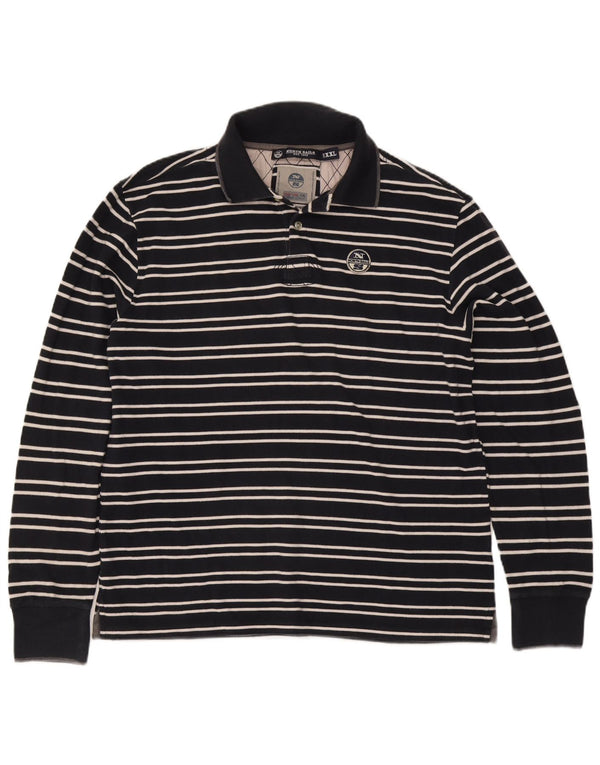 Camisa polo masculina de rugby de manga comprida North Sails 2XL algodão listrado azul marinho