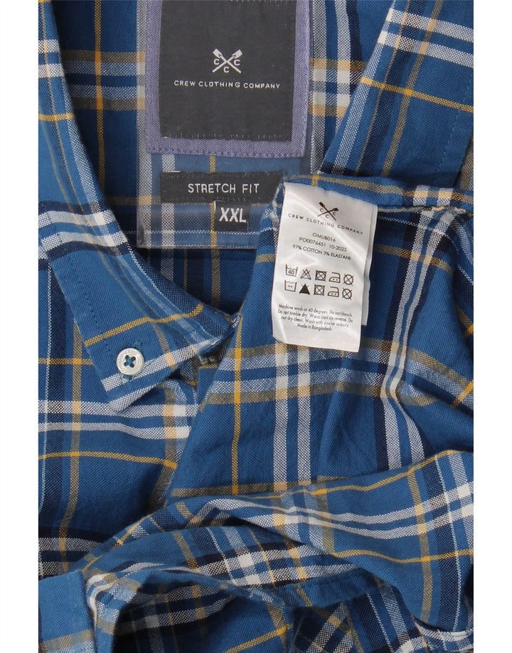 Camisa elástica masculina 2XL de algodão xadrez azul da Crew Clothing