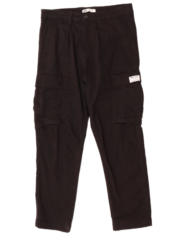 Calça cargo reta masculina Zara EU 42 grande W32 L30 algodão preto