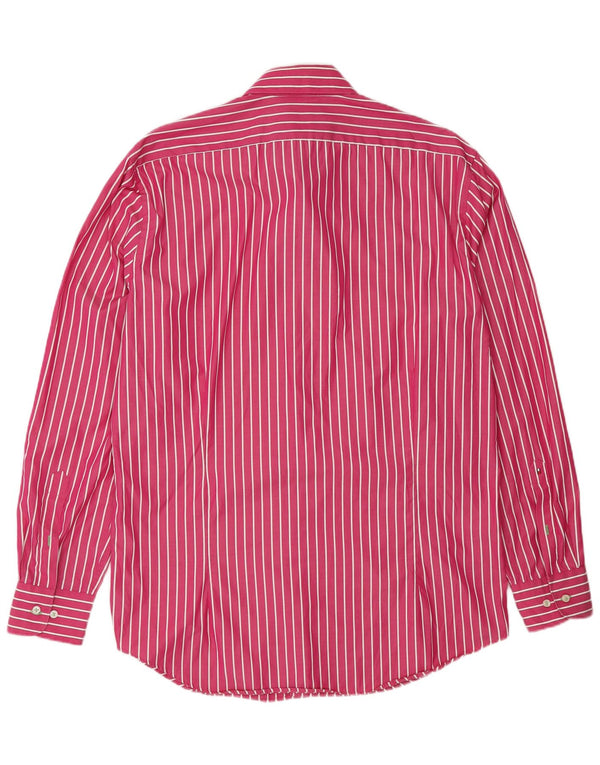 Camisa justa masculina Tommy Hilfiger tamanho 42 16 1/2 grande algodão listrado rosa