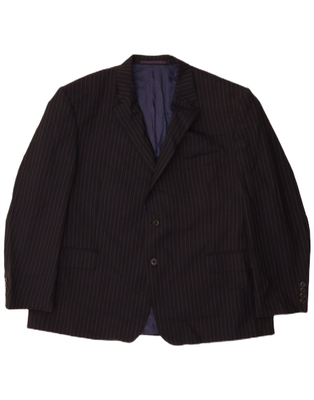 Jaqueta blazer masculina de 2 botões Marks & Spencer Reino Unido 48 4XL risca de giz azul marinho