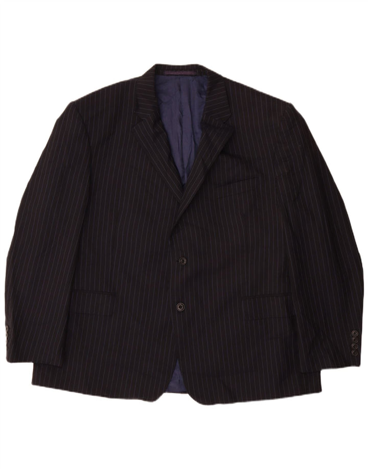 Jaqueta blazer masculina de 2 botões Marks & Spencer Reino Unido 48 4XL risca de giz azul marinho