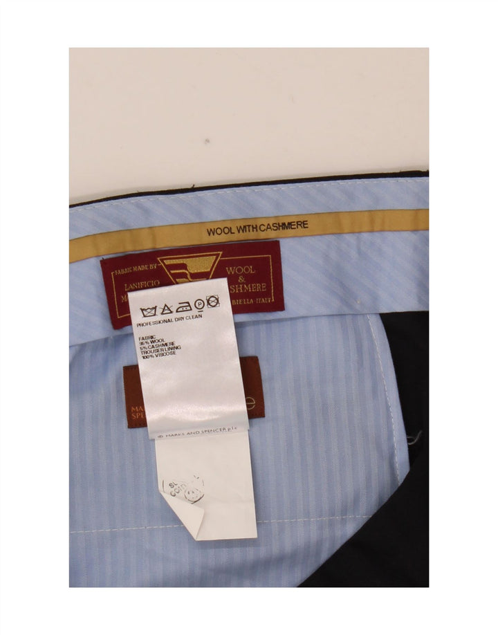 Calça masculina de terno reto Marks & Spencer W36 L31 lã azul marinho