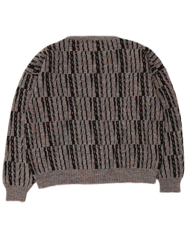 Suéter feminino Benetton com gola canoa UK 14 listrado cinza médio