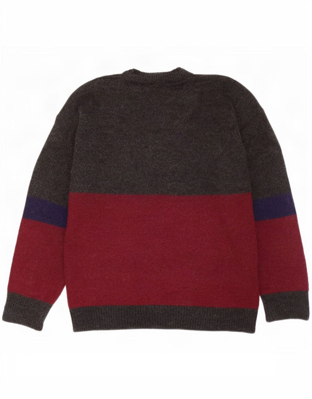 Suéter vintage masculino com gola redonda, grande bloco colorido multicolorido
