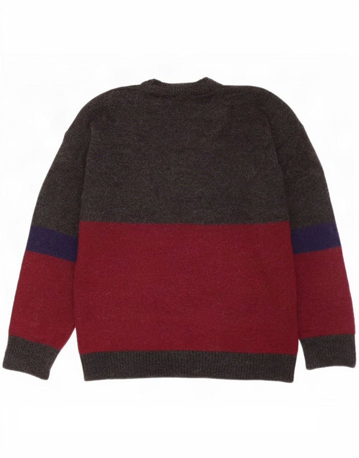 Suéter vintage masculino com gola redonda, grande bloco colorido multicolorido