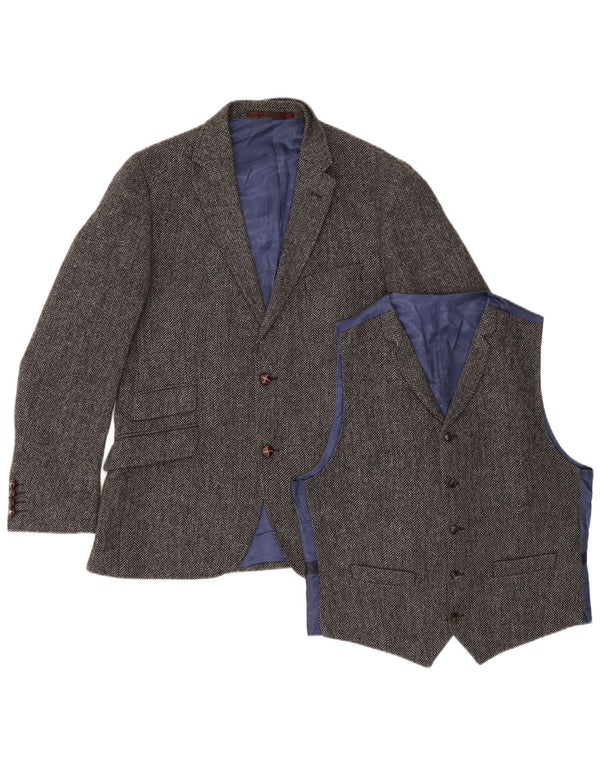 Conjunto de peças masculinas sob medida da Marks & Spencer em espinha de peixe cinza médio