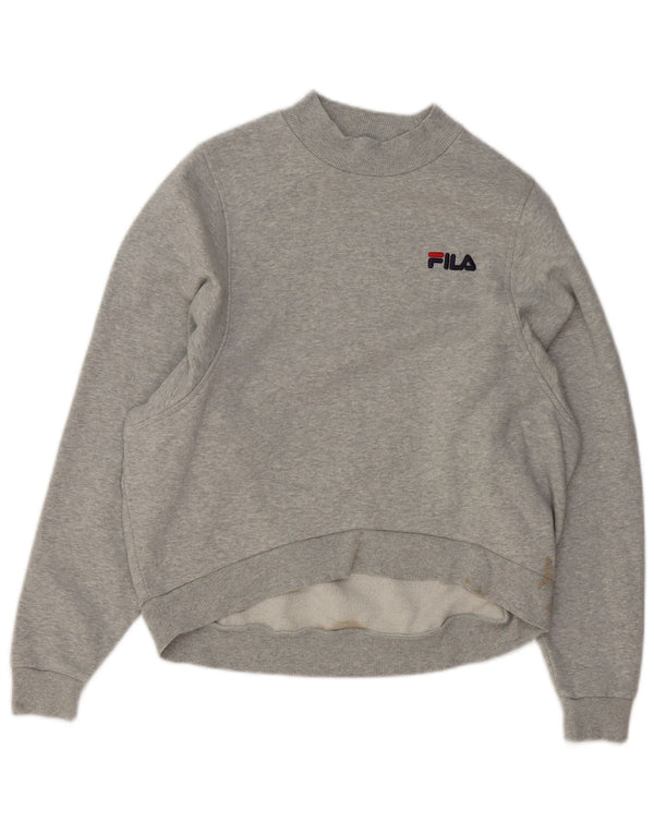 Fila moletom feminino oversized jumper UK 10 pequeno algodão manchado cinza
