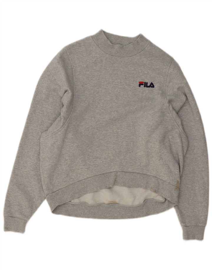 Fila moletom feminino oversized jumper UK 10 pequeno algodão manchado cinza