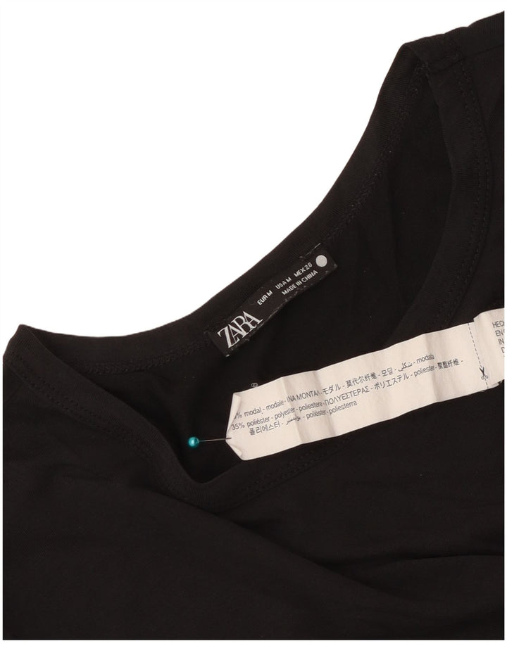 Camiseta feminina Zara Crop Top UK 12 Médio Preto Modal