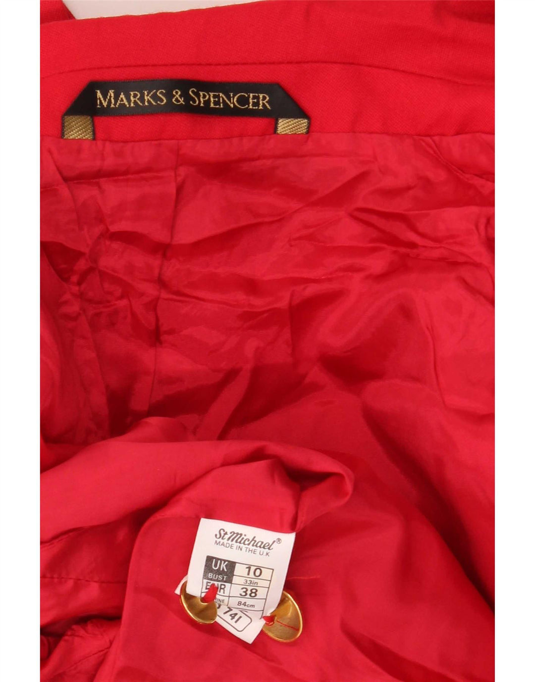 Jaqueta blazer feminina Marks & Spencer com peito duplo Reino Unido 10 pequena lã vermelha