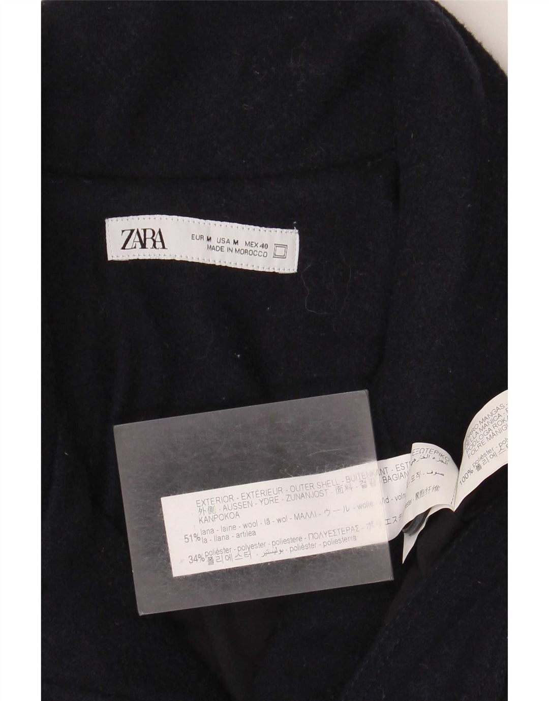 Jaqueta bomber masculina Zara UK 38 lã azul marinho médio