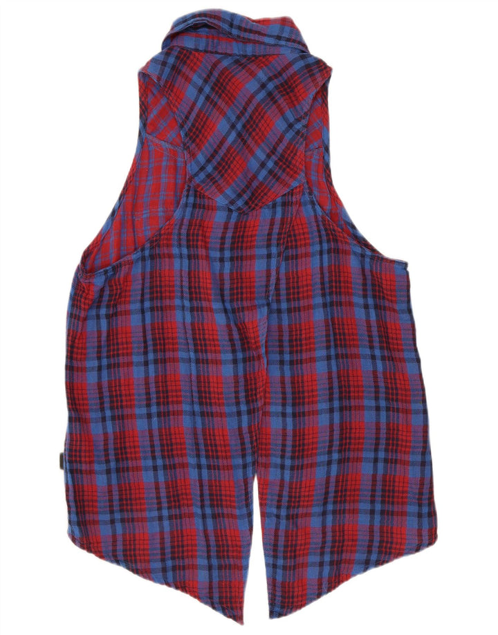 Blusa feminina Vans sem mangas UK 12 médio vermelho xadrez algodão