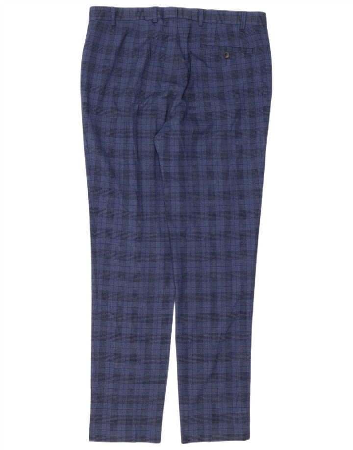 Calça skinny masculina Marks & Spencer W36 L33 poliéster xadrez azul marinho