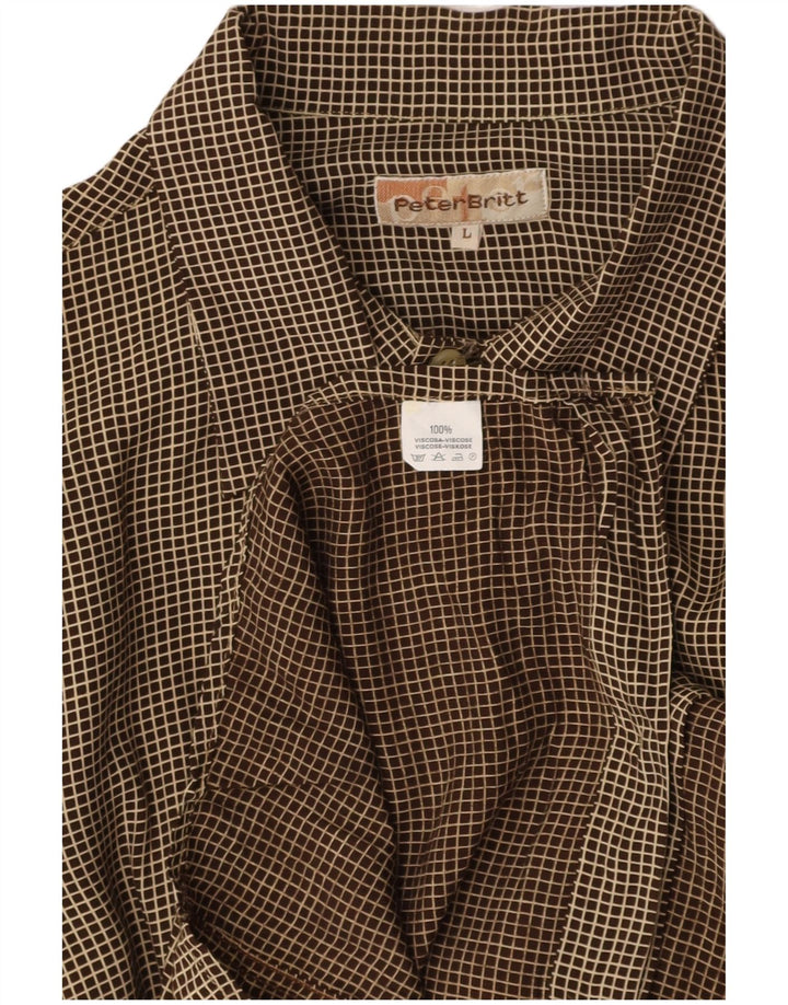 Camisa masculina VINTAGE grande viscose xadrez marrom