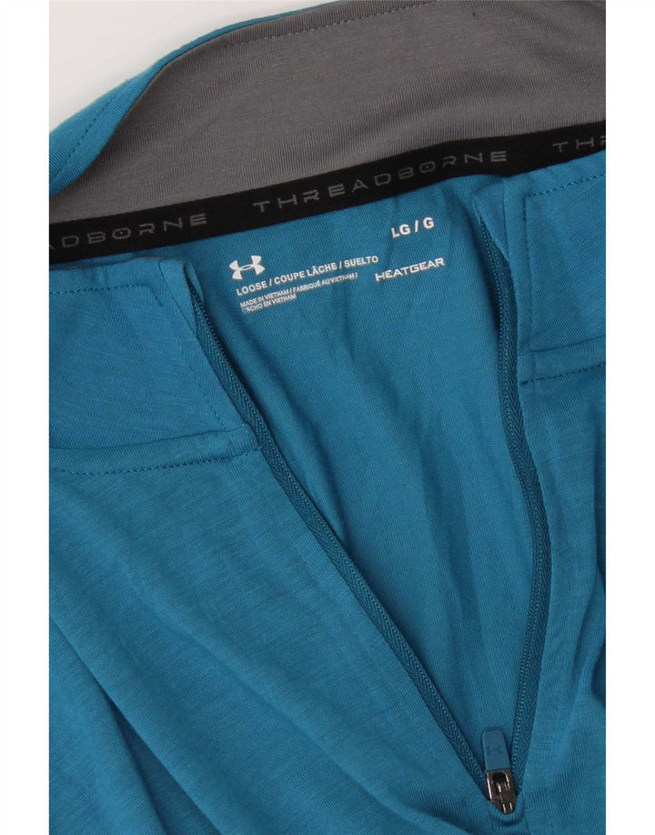 Under Armour Mens Heat Gear Zip Neck Pulôver Treino Top Grande Azul