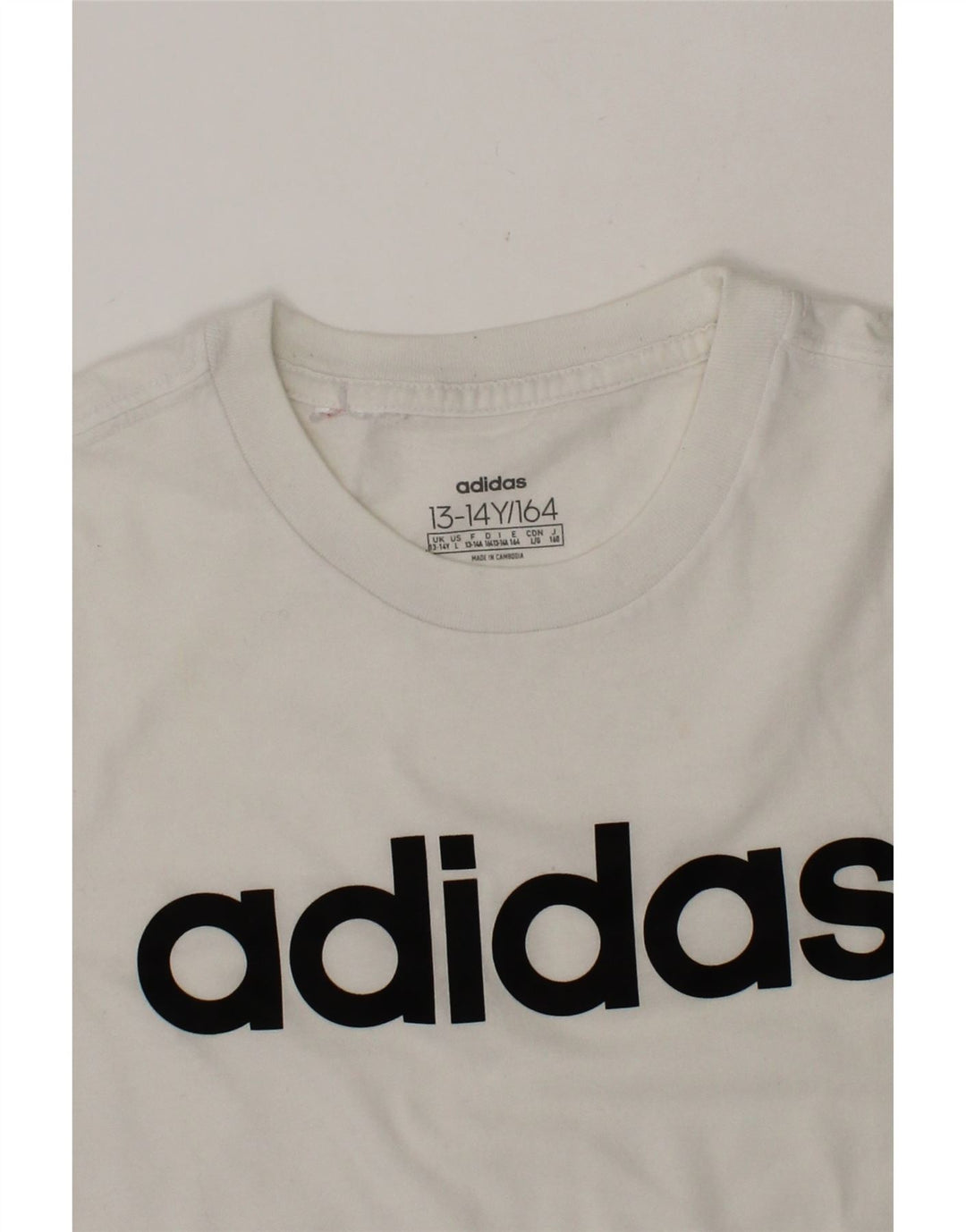 ADIDAS Boys Graphic T-Shirt Top 13-14 Years White Cotton Vintage Adidas and Second-Hand Adidas from Messina Hembry 