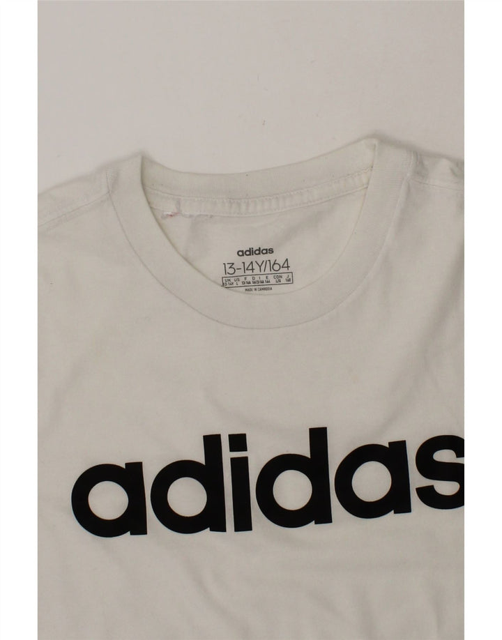 ADIDAS Boys Graphic T-Shirt Top 13-14 Years White Cotton Vintage Adidas and Second-Hand Adidas from Messina Hembry 
