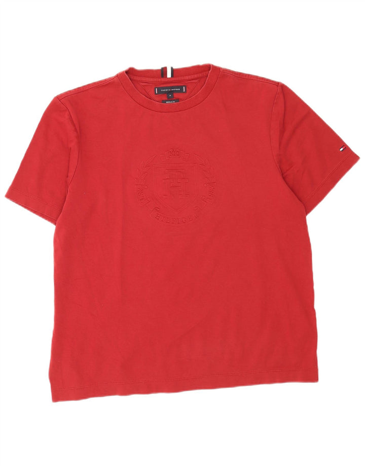 Tommy Hilfiger Camiseta masculina regular fit gráfica top médio algodão vermelho