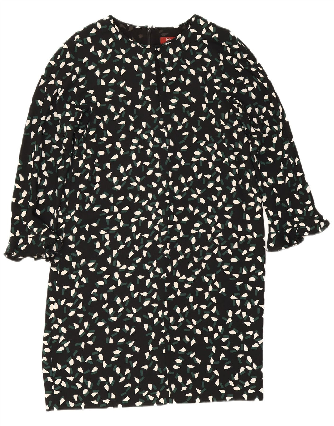 Vestido feminino Max Mara manga 3/4, Reino Unido 8, pequeno, preto, geométrico, poliéster