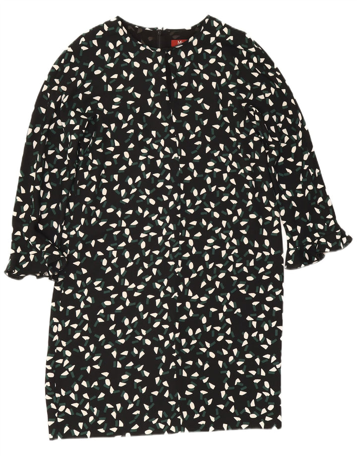 Vestido feminino Max Mara manga 3/4, Reino Unido 8, pequeno, preto, geométrico, poliéster
