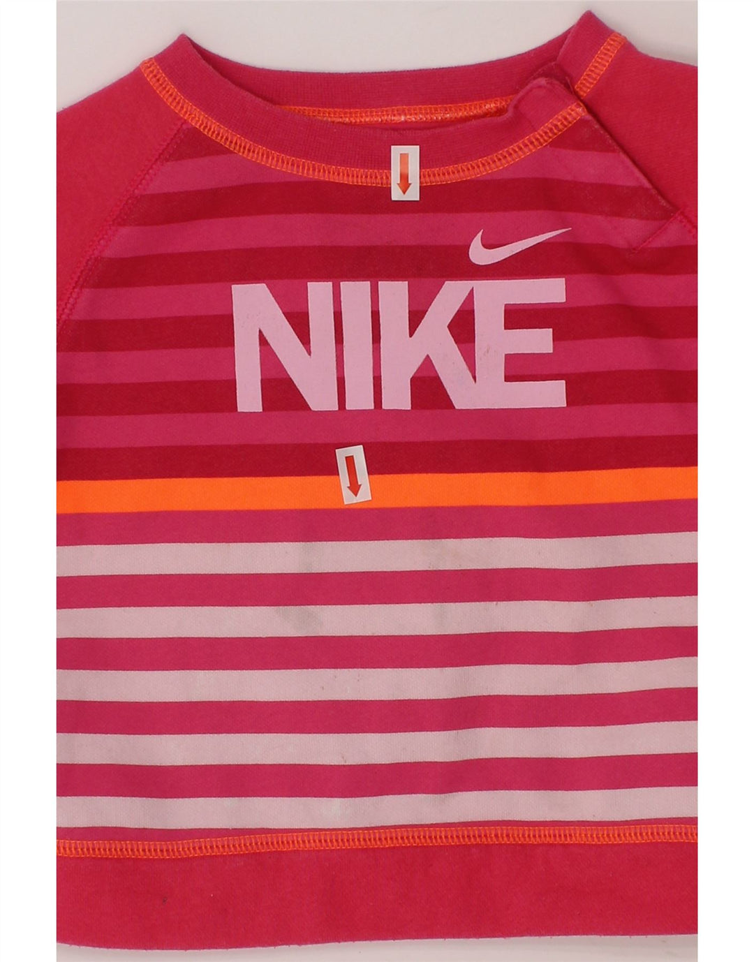 NIKE Baby Girls Graphic Sweatshirt Jumper 9-12 Months Pink Striped Cotton Vintage Nike and Second-Hand Nike from Messina Hembry 