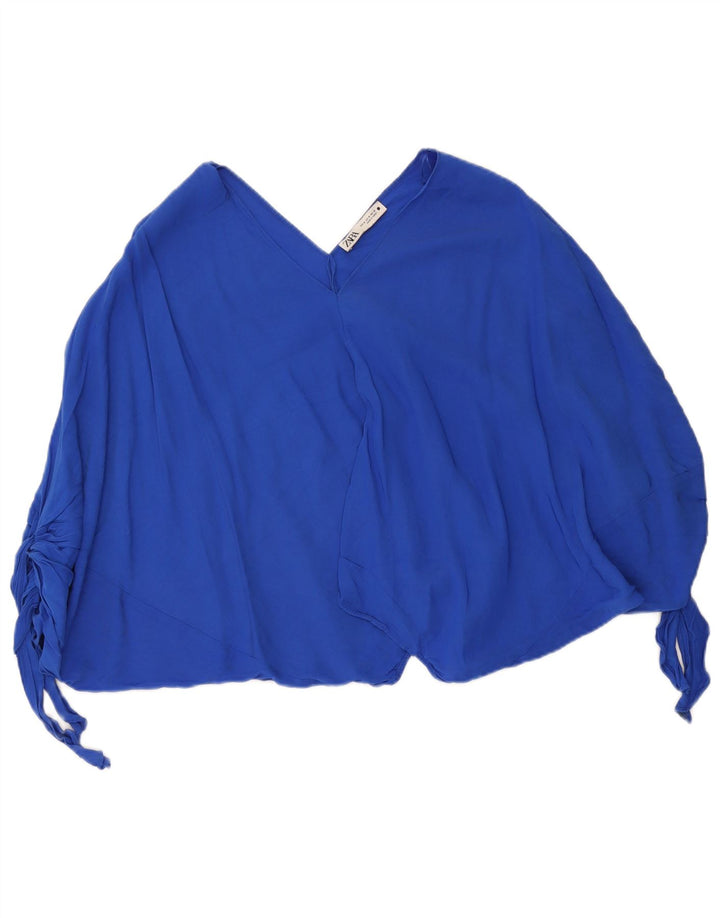 Zara Blusa feminina oversized crop top Reino Unido 14 viscose azul médio