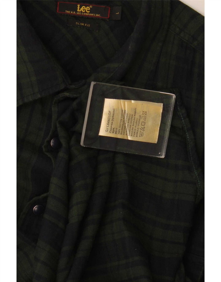 Camisa masculina Lee de flanela slim fit grande algodão xadrez verde
