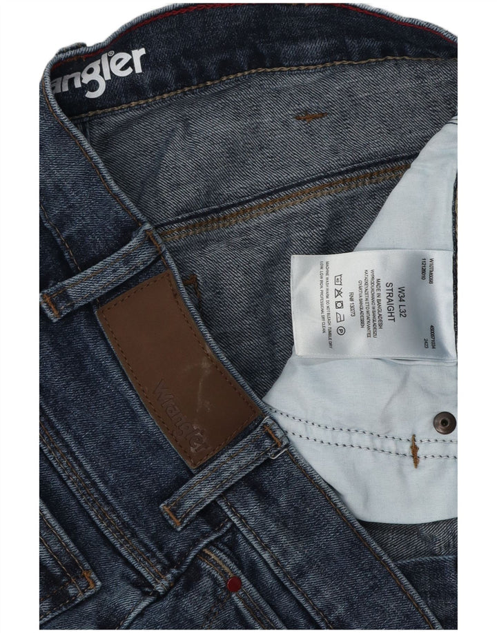 Wrangler Mens Straight Jeans W34 L32 Azul Algodão