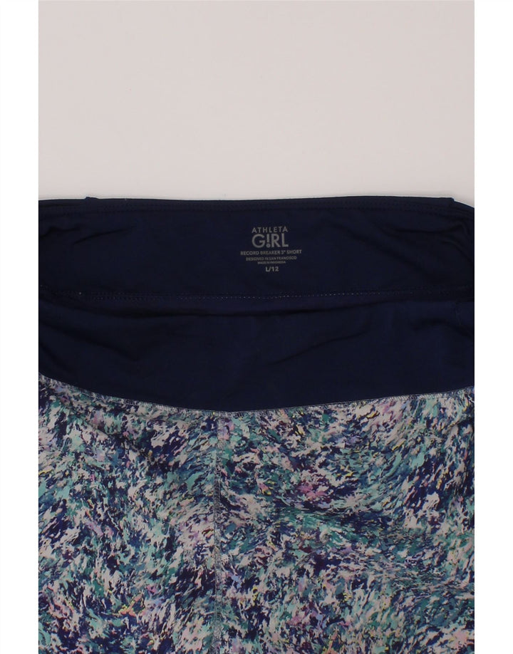 Shorts esportivos com padrão abstrato feminino Athleta 11-12 anos grande azul marinho