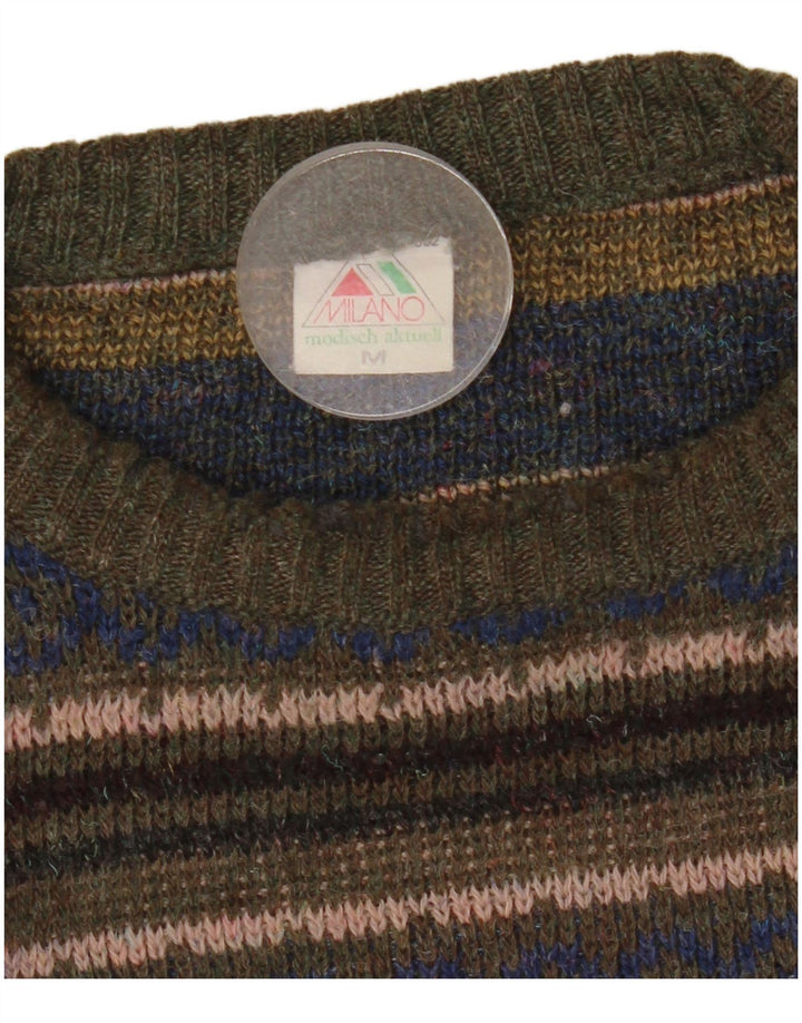 Suéter vintage masculino com gola redonda, médio multicolorido Fair Isle