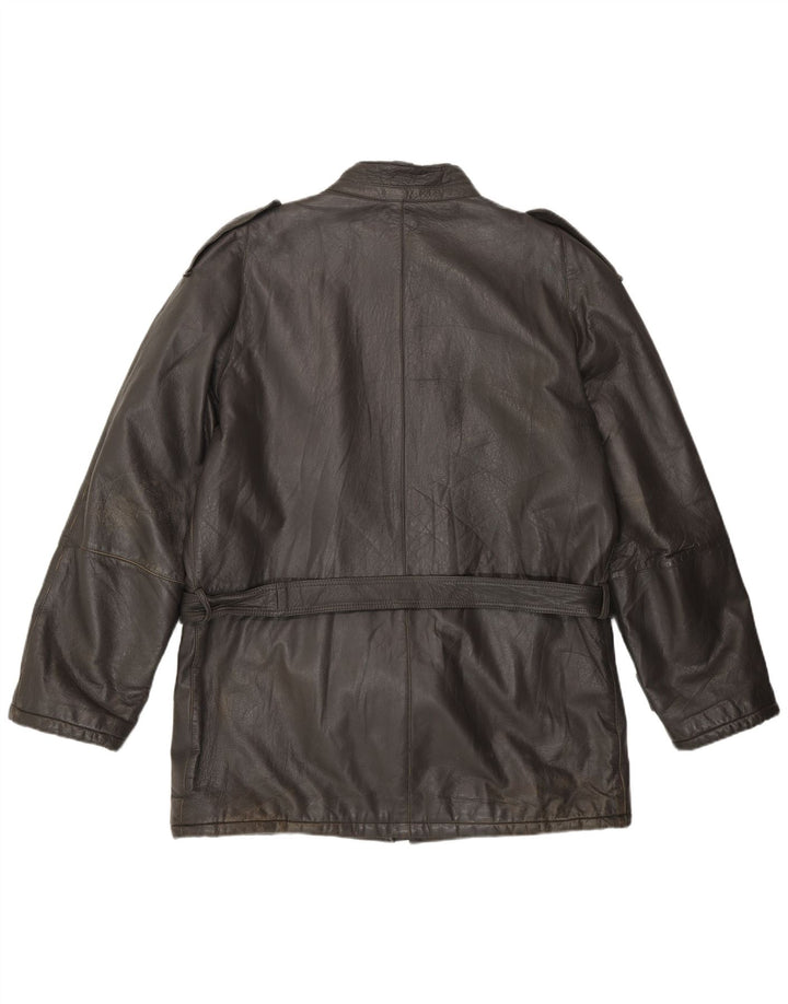 Jaqueta de couro militar masculina vintage IT 50 couro cinza grande