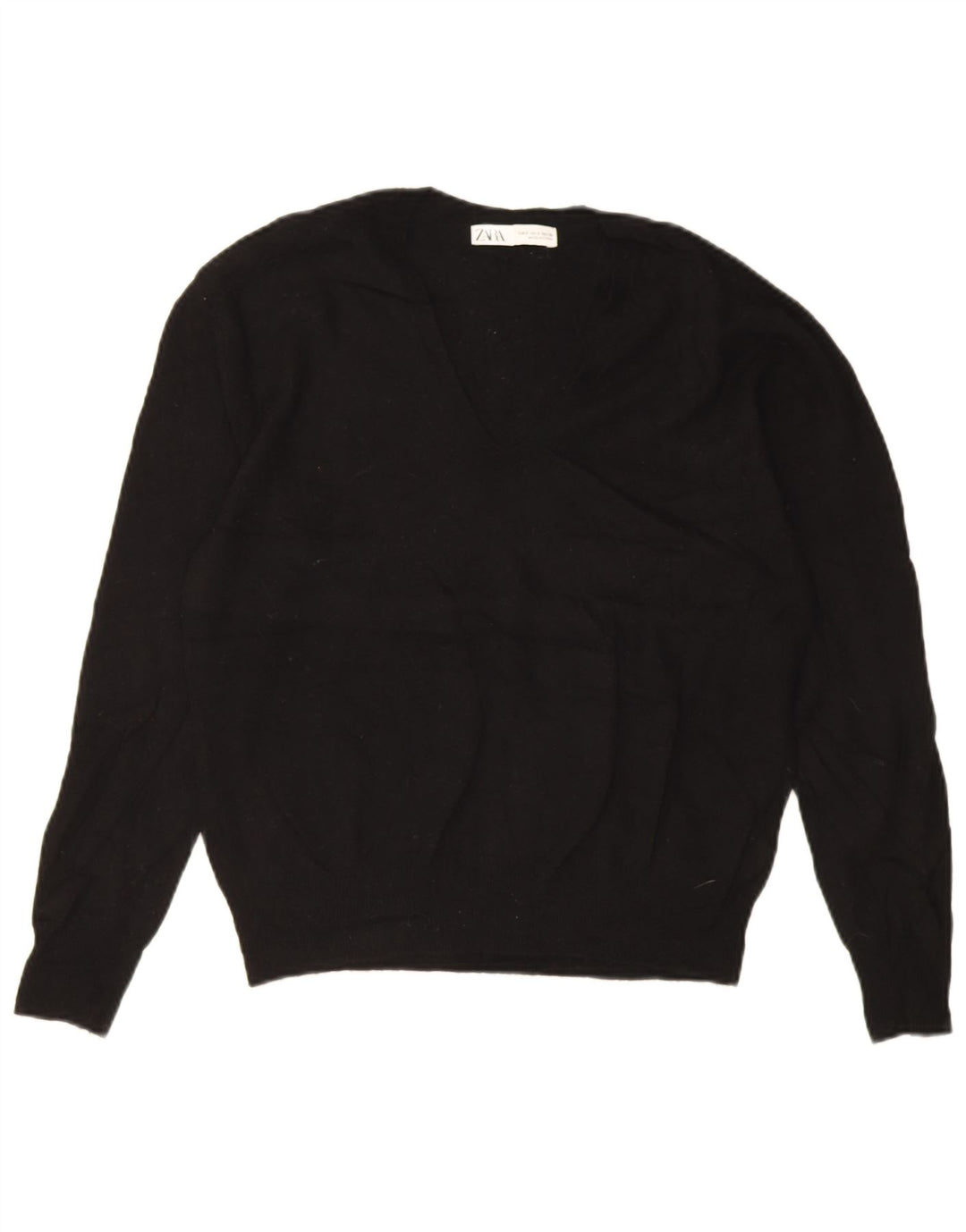 Suéter feminino Zara com decote em V grande, Reino Unido, 10 lã preta pequena
