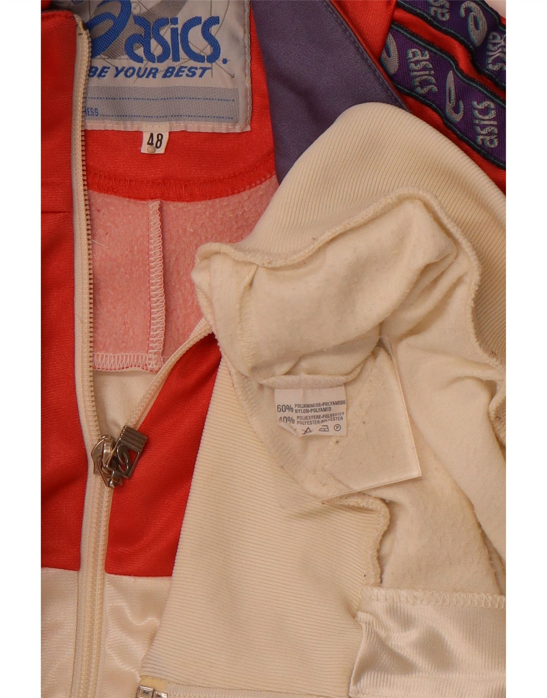 ASICS Mens Graphic Tracksuit Top Jacket IT 48 Medium Off White Colourblock