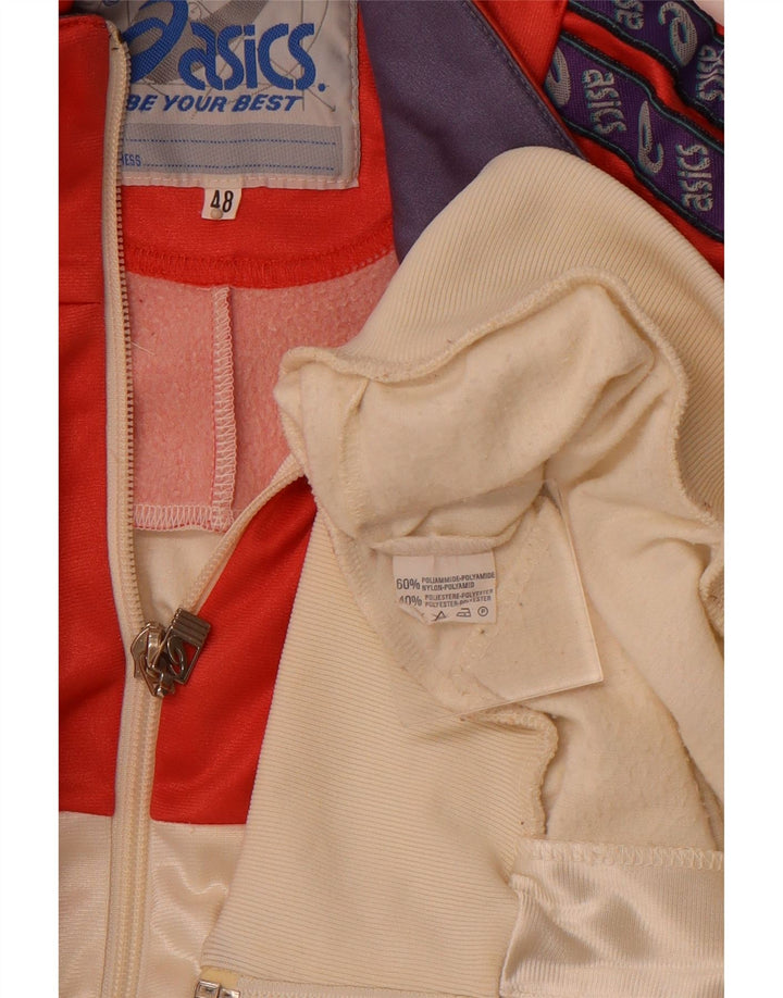 ASICS Mens Graphic Tracksuit Top Jacket IT 48 Medium Off White Colourblock