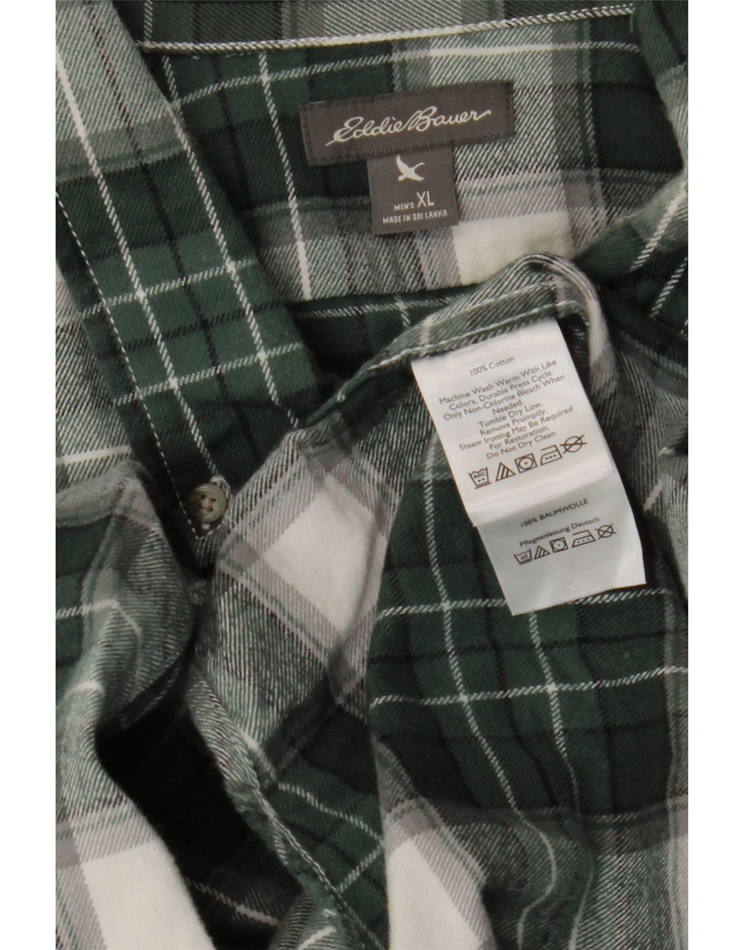 EDDIE BAUER Camisa masculina de flanela com ajuste relaxado XL verde algodão xadrez