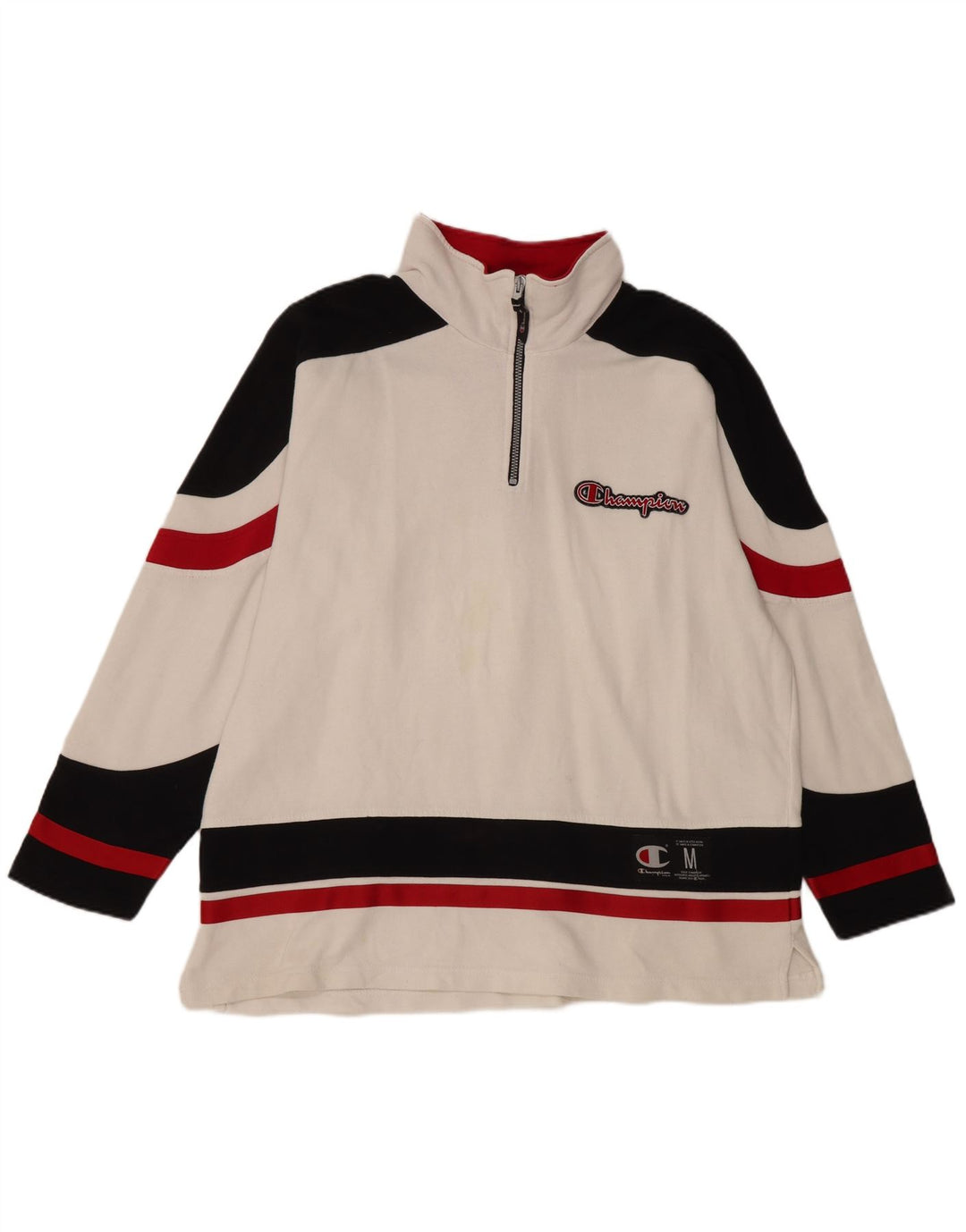 Moletom masculino Champion com gola e zíper, moletom médio branco colorblock