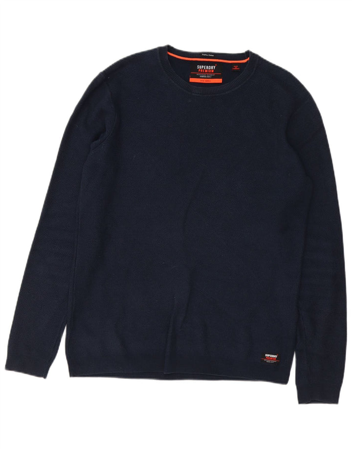 Suéter masculino Superdry com gola redonda, pequeno algodão azul marinho