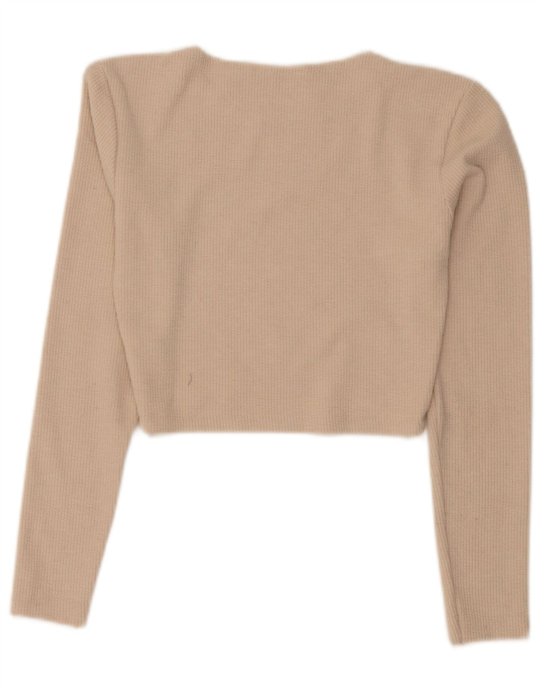 Zara Crop Top Feminino Manga Longa UK 12 Poliéster Bege Médio