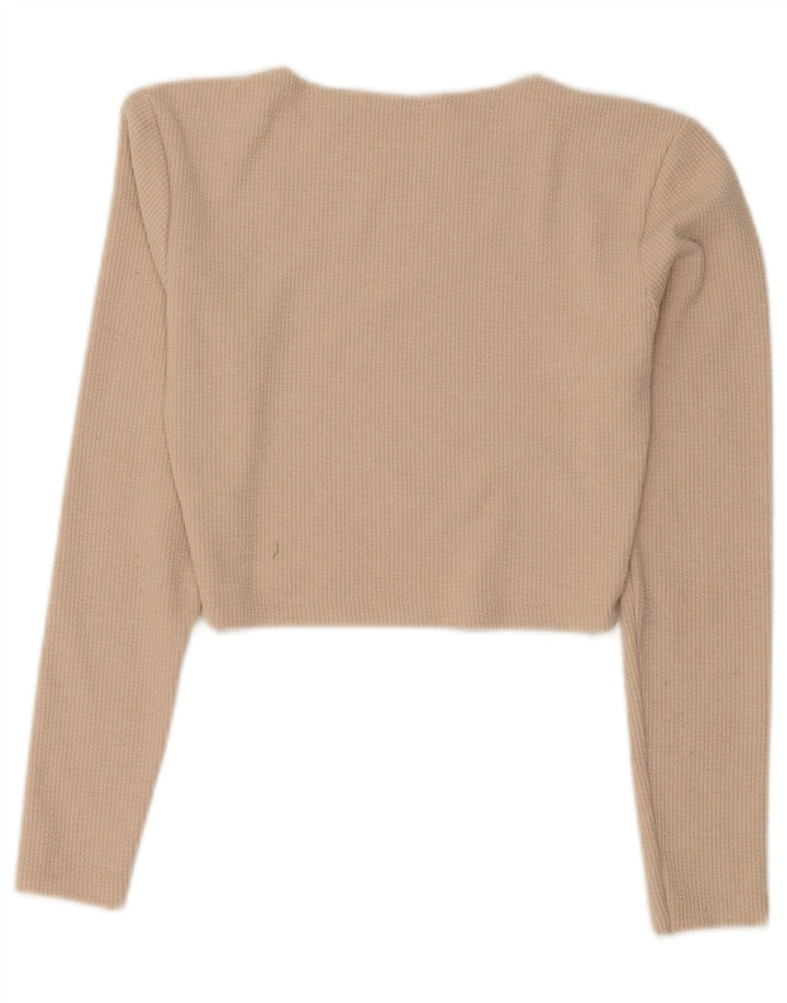 Zara Crop Top Feminino Manga Longa UK 12 Poliéster Bege Médio