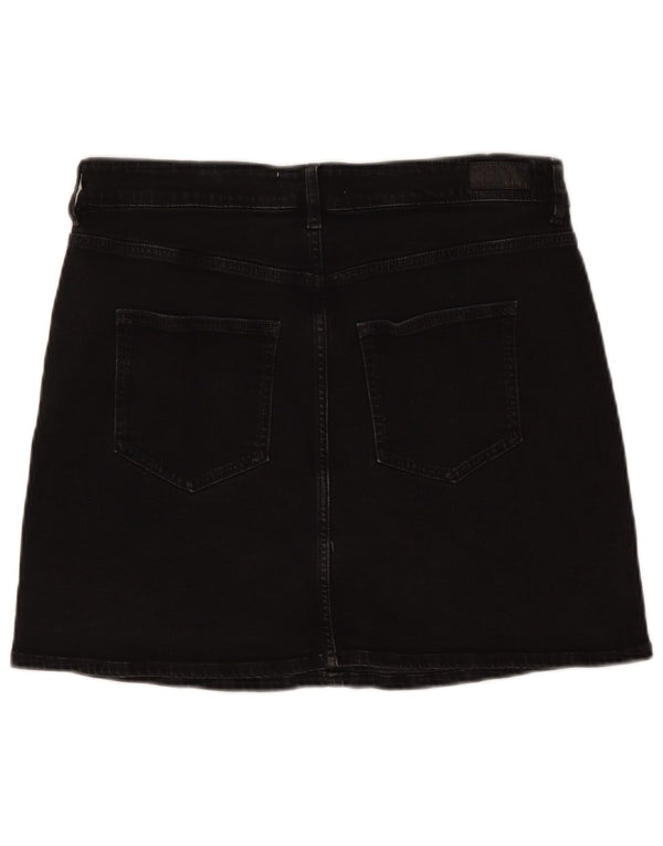 Mini saia jeans feminina Fat Face UK 12 médio W32 algodão preto