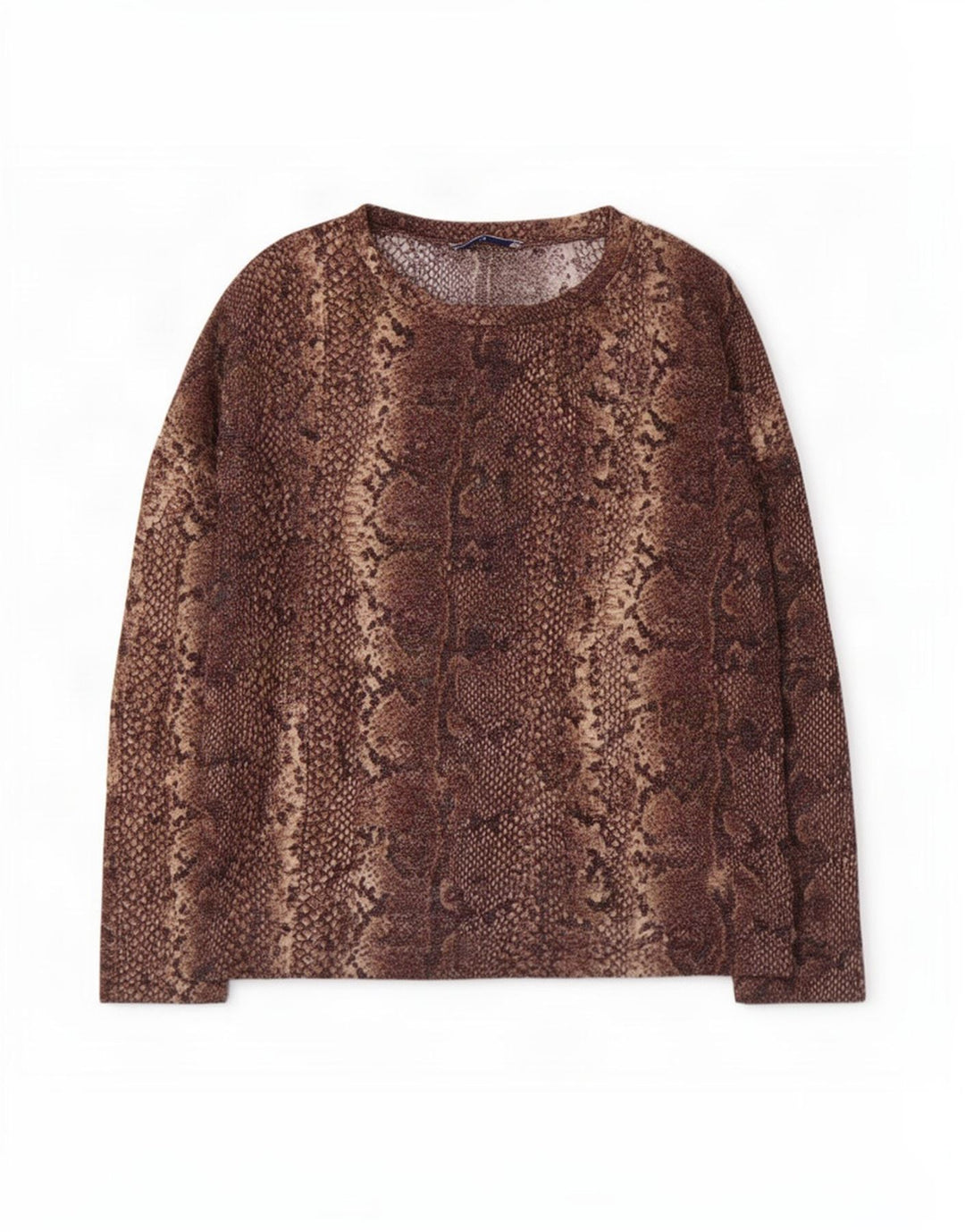 Top feminino Zara manga 3/4 Reino Unido 14 marrom médio estampa animal
