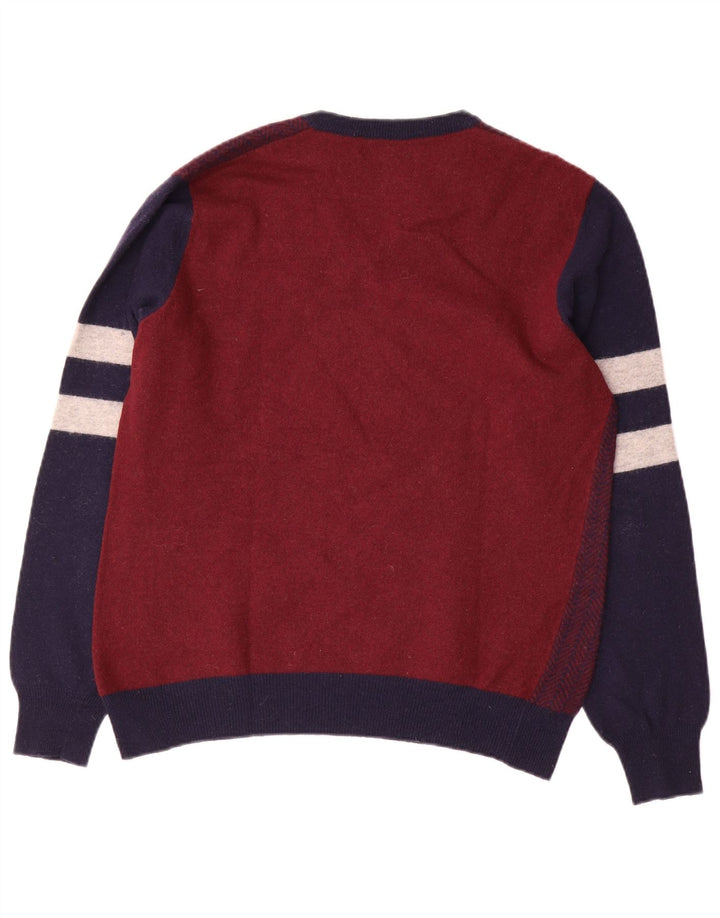 Suéter masculino Fred Perry com decote em V médio de lã colorblock cor de vinho