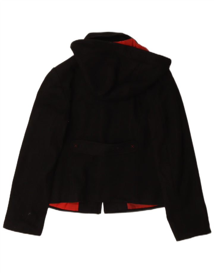 Casaco Duffle feminino com capuz Laura Ashley Reino Unido 12 lã preta média