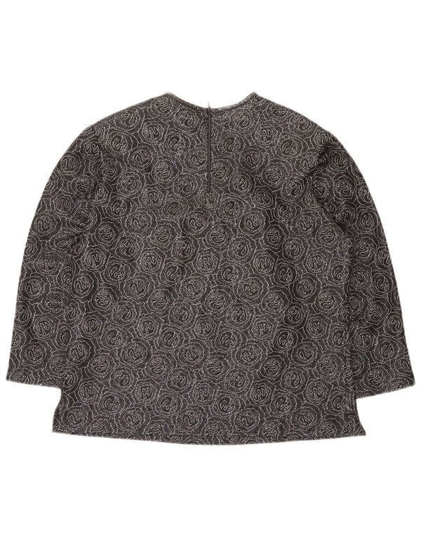 Blusa feminina vintage manga 3/4 top UK 16 grande preto paisley