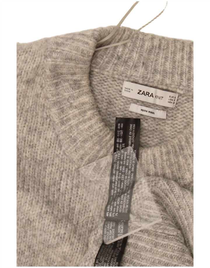 Zara Suéter feminino oversized com gola redonda Reino Unido 10 pequeno cinza manchado