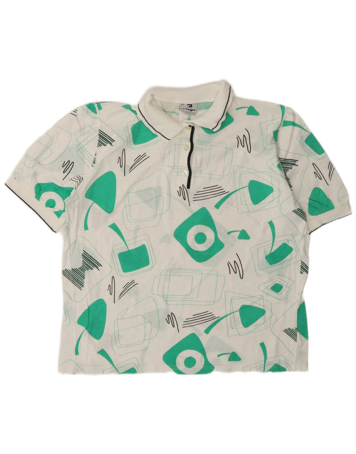 Camisa polo feminina grande Cagi US 4 pequena geométrica branca