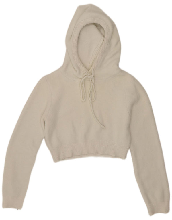 Suéter feminino Zara com capuz e capuz UK 12 médio branco viscose